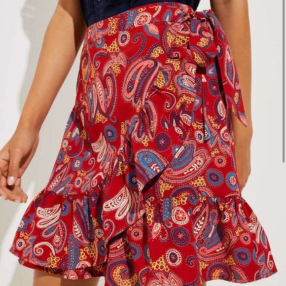 LOFT Women's Paisley Print Ruffle Wrap Skirt Zesty Red Size 4 - Picture 2 of 10